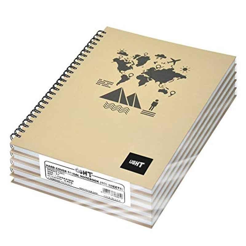 Light 100 Sheet A4 Single Line Multicolour Spiral Hard Cover Notebook, LINBSA41805 (Pack of 5)