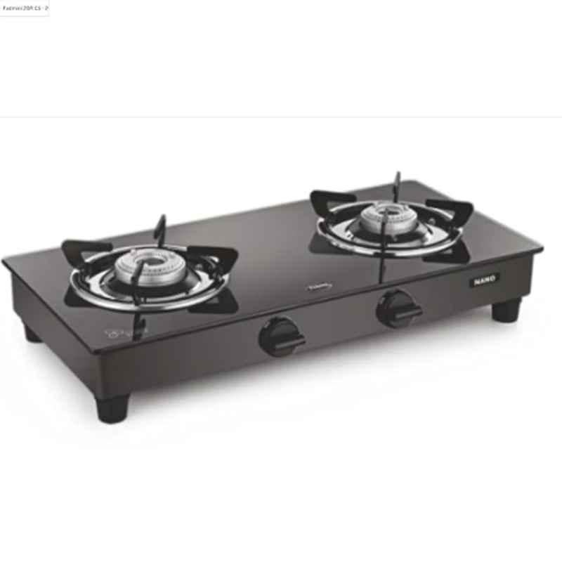 Padmini 2 Burner Stainless Steel Black Automatic Ignition Glass Top Gas Stove, 2BR CS-2 GT Nano Auto