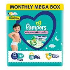 Pampers 112 Pcs All Round Protection Baby Diaper Packet with Aloe Vera & Vitamin E, Size: Extra Large