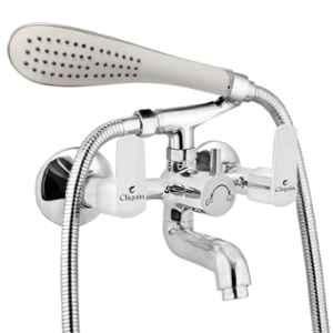Cliquin Cubix Flora Brass Chrome Wall Mounted Wall Mixer with Telephonic Crutch Hand Shower & 1m Stainless Steel Shower Tube