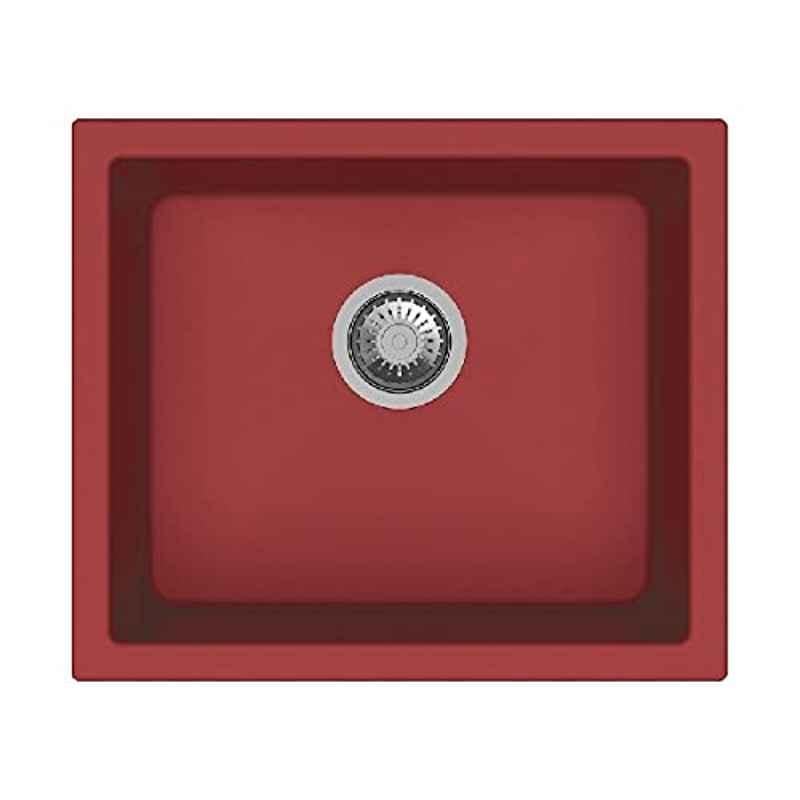 Uken Heavy Duty Quartz Kitchen Sink (18X16) With Accessories(18/16-Qr-Me-Rs-11) Red