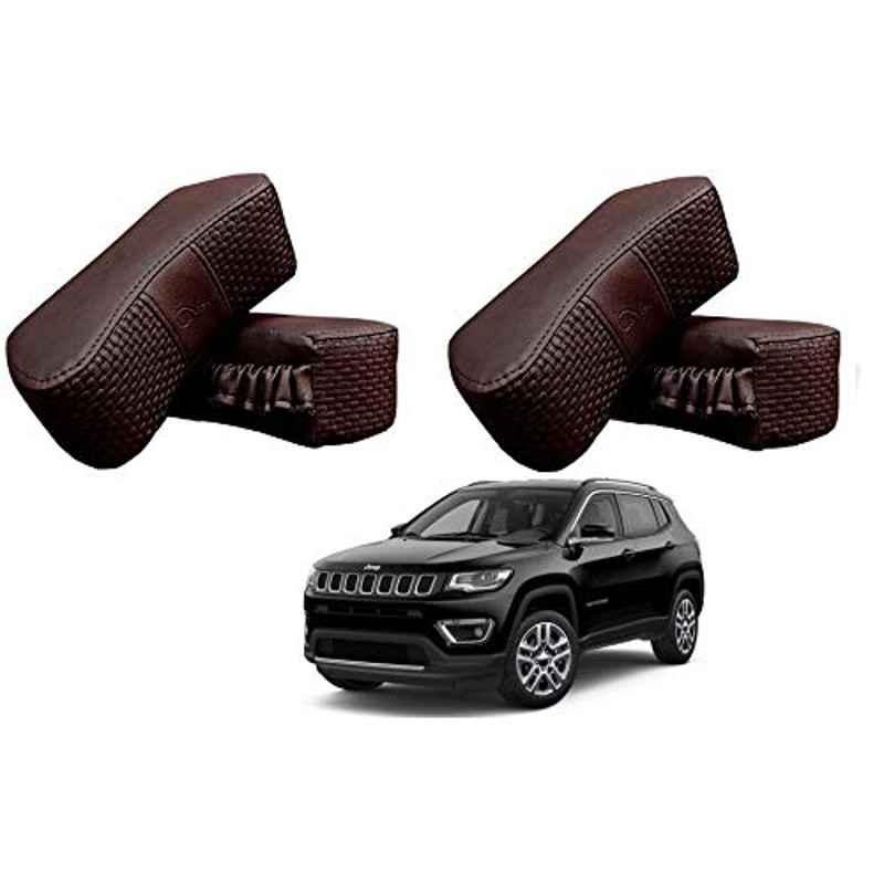 Kozdiko 4 Pcs CV Designer Cola Leatherite Neck Rest Car Cushion Pillow Set for Jeep Compass