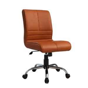 Newturn Maxson Leather Tan Medium Back Office Revolving Chair with Tilt Pushback Mechanism