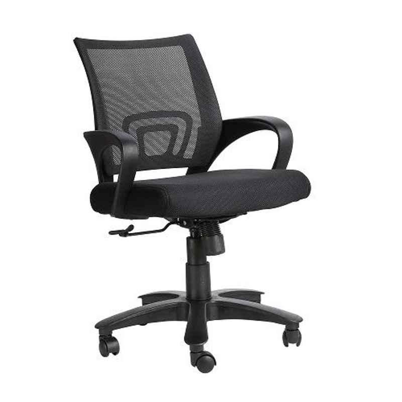 VJ Interior Sencillo Polypropylene & Upholstery Net Fabric Black LB Task Chair, VJ-407