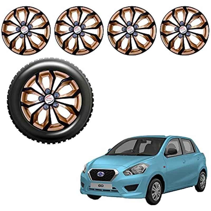 Auto Pearl 4 Pcs 13 inch ABS Golden & Black Car Wheel Cover Set for Datsun Go