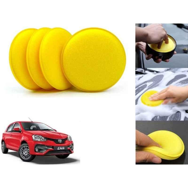 Auto Pearl Polyurethane Beige Washing & Waxing Polish Foam Sponge for LivaEtios (Pack of 4)