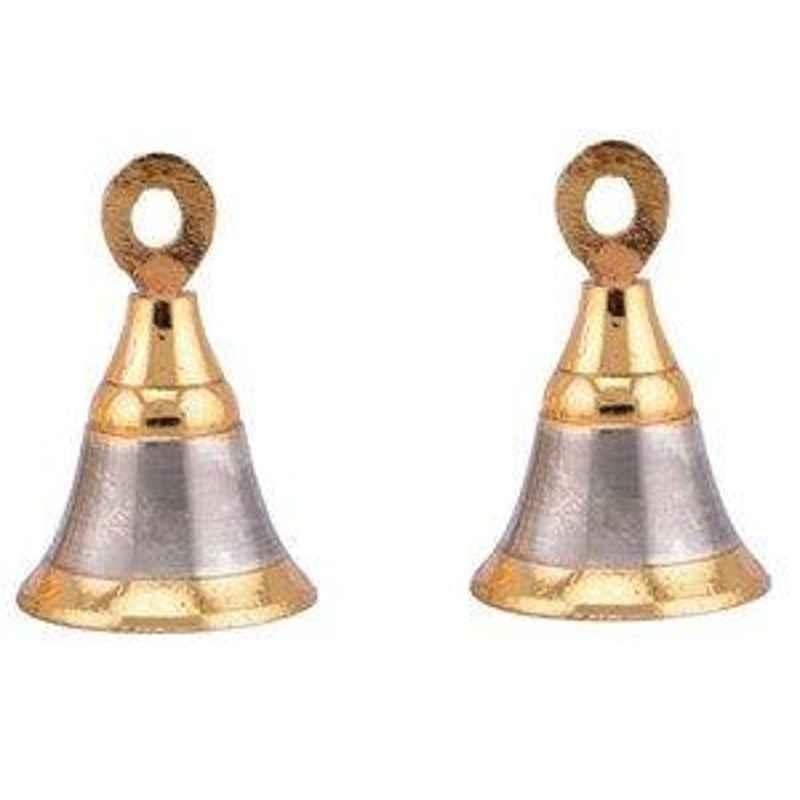 Smart Shophar 2 inch Brass Gold Silver Jingle Decorative Bell, SHD20BL-BELL-GS02-P2 (Pack of 2)