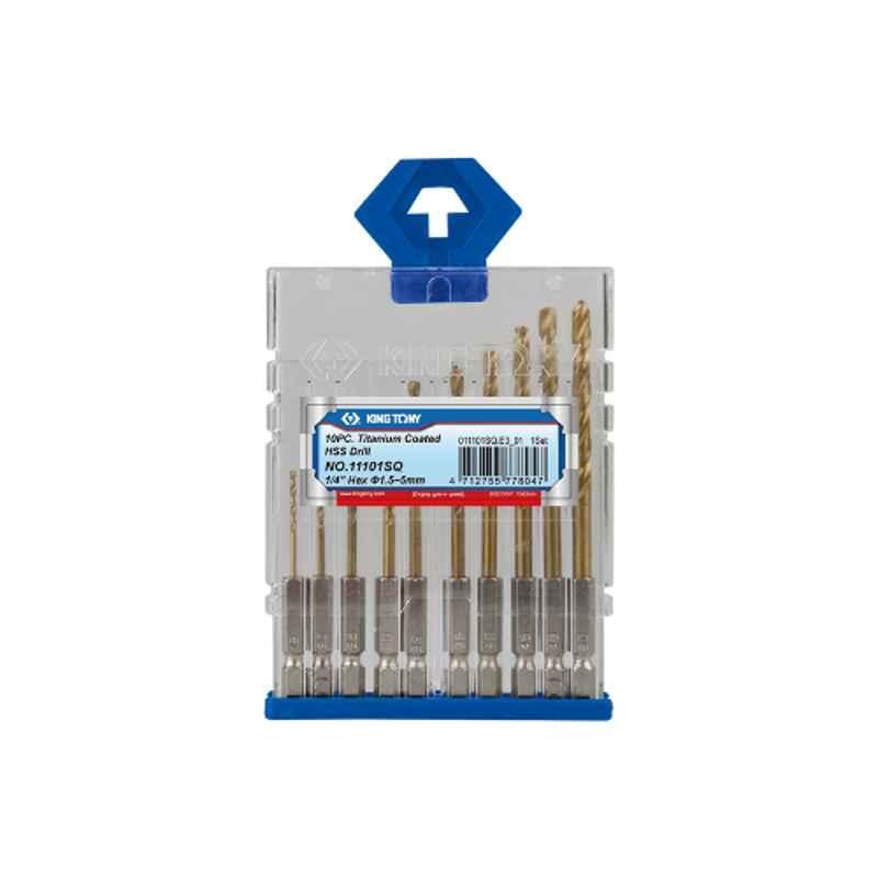10PC.1/4"TITANIUM COATED HSS DRILL BITS SET WITH HEX SHANK, 11101SQ