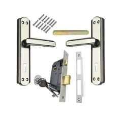 Ojass 2 Pcs 7 inch 6 Lever Steel Black Silver Double Action Mortise Door Handle with Brass Lock Set, S05MBS+BML65