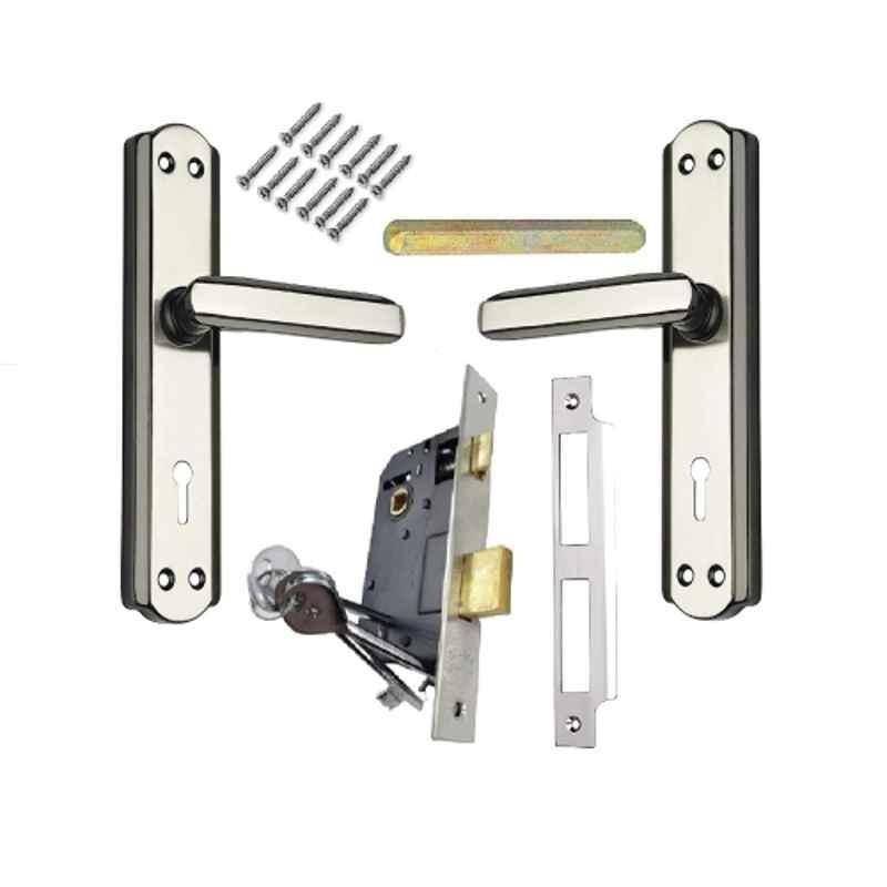 Ojass 2 Pcs 7 inch 6 Lever Steel Black Silver Double Action Mortise Door Handle with Brass Lock Set, S05MBS+BML65