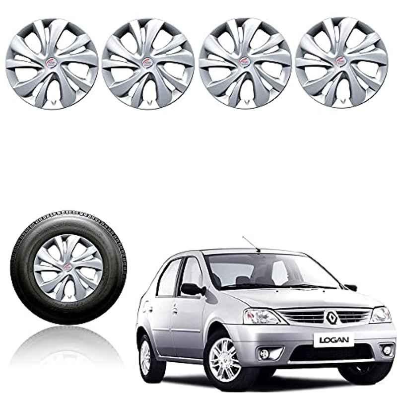 Auto Pearl 4 Pcs 14 inch Plastic Silver Press Fitting Wheel Cover Set for Mahindra Logan