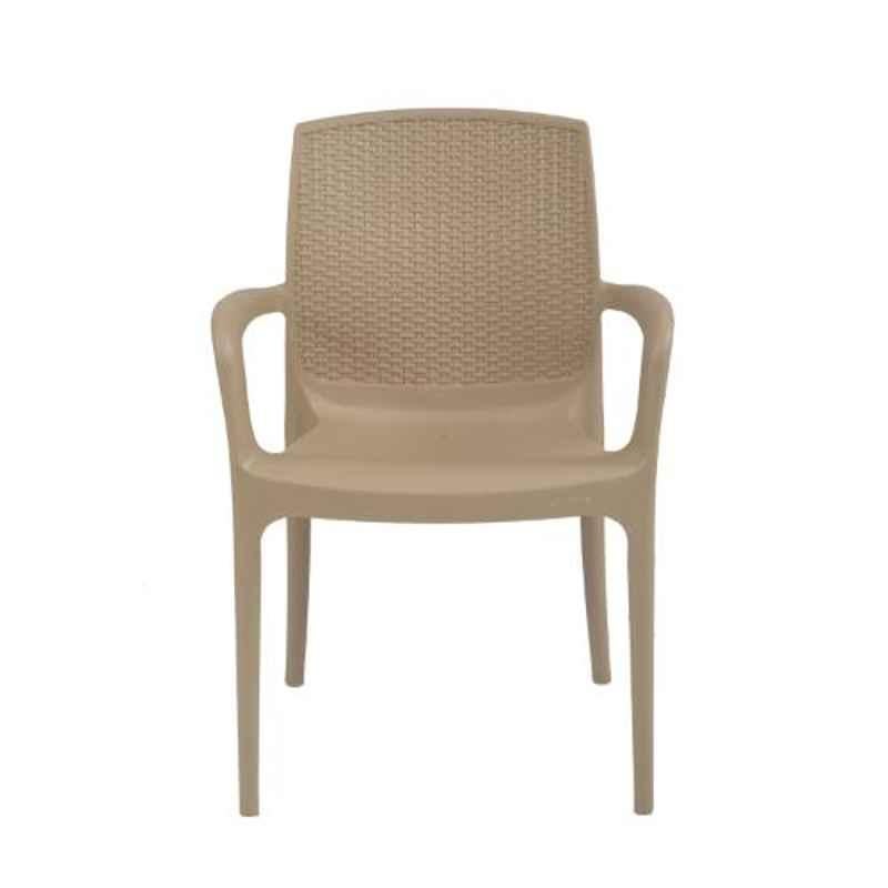 Supreme Texas Matt Finish Heavy Duty Plastic Dark Beige Chair with arm (Pack of 2)