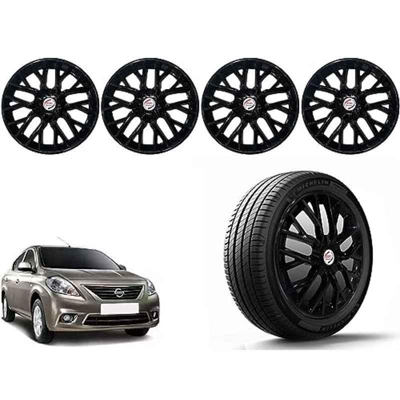 Auto Pearl 4 Pcs 14 inch Polypropylene Black Press Type Car Wheel Cover Set with Retention Ring for Nissan Sunny 2011-2014, 14WC_Phoenix_Black_Sunny2011_2014