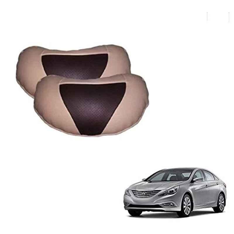 Kozdiko 2 Pcs Beige & Brown Car Neck Rest Cushion Pillow Set for Hyundai Sonata
