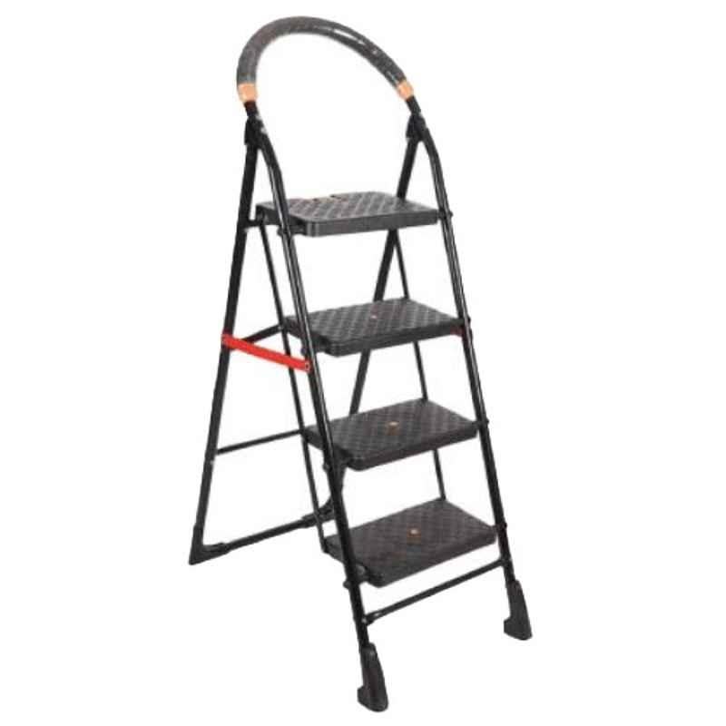 Alnico 4 Steps Steel & Virgin Plastic Black Ladder with Platform, KPL4