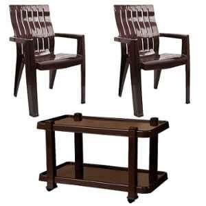 Italica 2 Pcs Polypropylene Weather Brown Spine Care Chair & Nut Brown Table with Wheels Set, 2277-2/9509