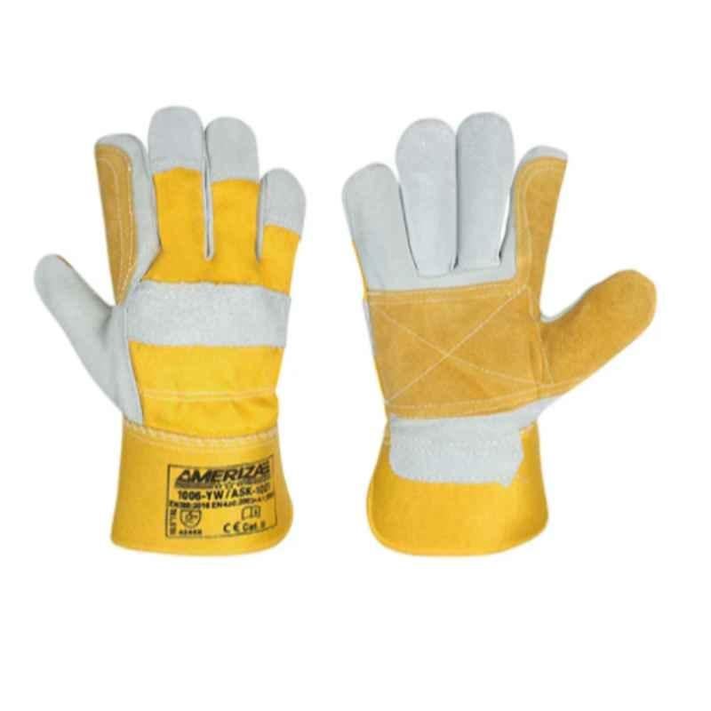 Ameriza E202130920 Leather Yellow Safety Gloves, Size: 10.5 inch