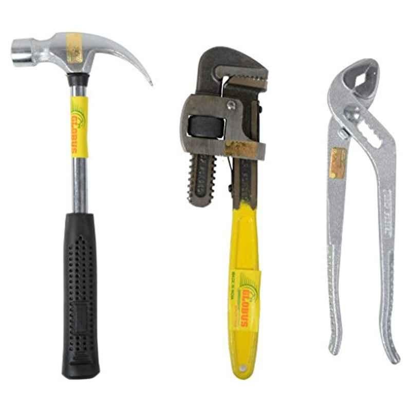 Globus 853 1 Pc Steel Pipe Wrench, Slip Joint Plier & Hammer Hand Tool Set