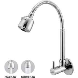 Gold Bell Flora Stainless Steel Silver Wall Mounted Chrome Swan Neck Basin Tap with Flexible Spout
