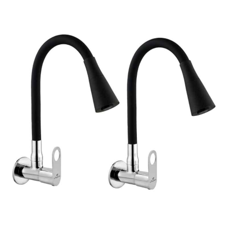 Cliquin Ornamax Brass Black & Silver Wall Mount Sink Tap with Swivel Spout & Dual Flow (Pack of 2)
