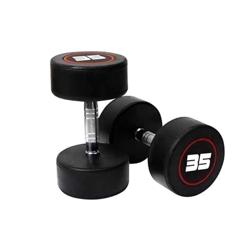 GYM24 Equipment NG-NR 35kg Rubber Black Round Dumbbell