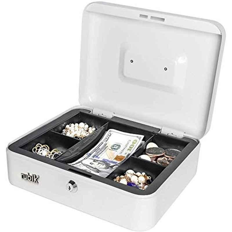 Rubik Alloy Steel White Cash Box with Tray, RB-CB03-L6CT, Size: Large