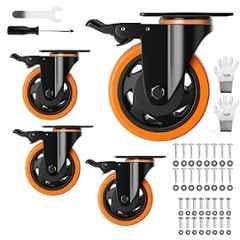 Implemental 4 Pcs 3 inch PU Swivel Castor Wheels Set with Brake
