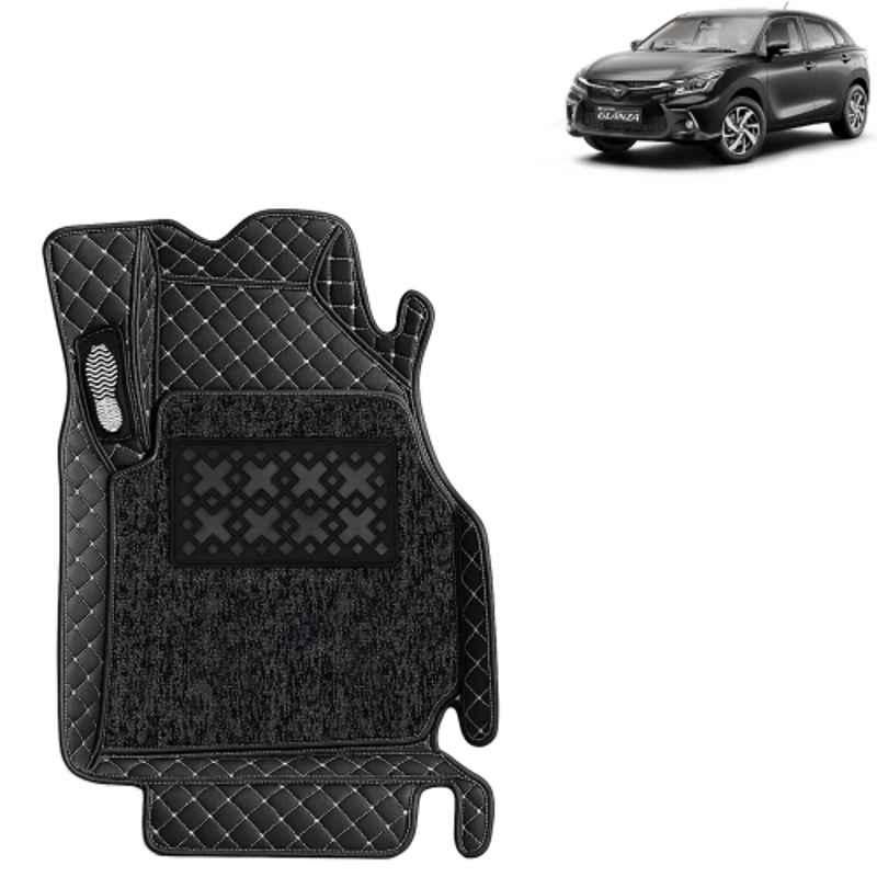 Kingsway 3 Pcs Premium 7D 100% Waterproof PU Leatherette Classic Black Car Floor Mat Set for Toyota Glanza 2022 Onwards All Model
