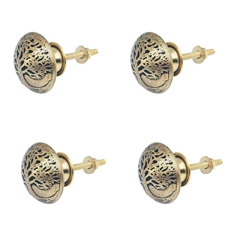 Mix & Match Bloom 35mm Brass Handcrafted Round Cabinet Knob for Wardrobe, Drawer & Cupboard (Pack of 4)