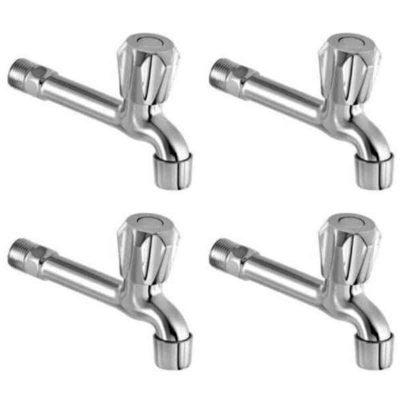 Drizzle ContiMini 4 Pcs Brass Chrome Finish Silver Long Body Bib Cock Set with Foam Flow, LONGCONTIMINI4