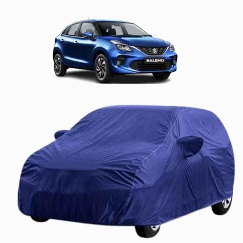 Aarex Auto Polyester Blue 100% Waterproof Car Body Cover with Mirror Pocket, Inner Cotton Triple Stitched & Adjustable Belt Bottom Elastic for Maruti Suzuki Baleno, BL-Blue