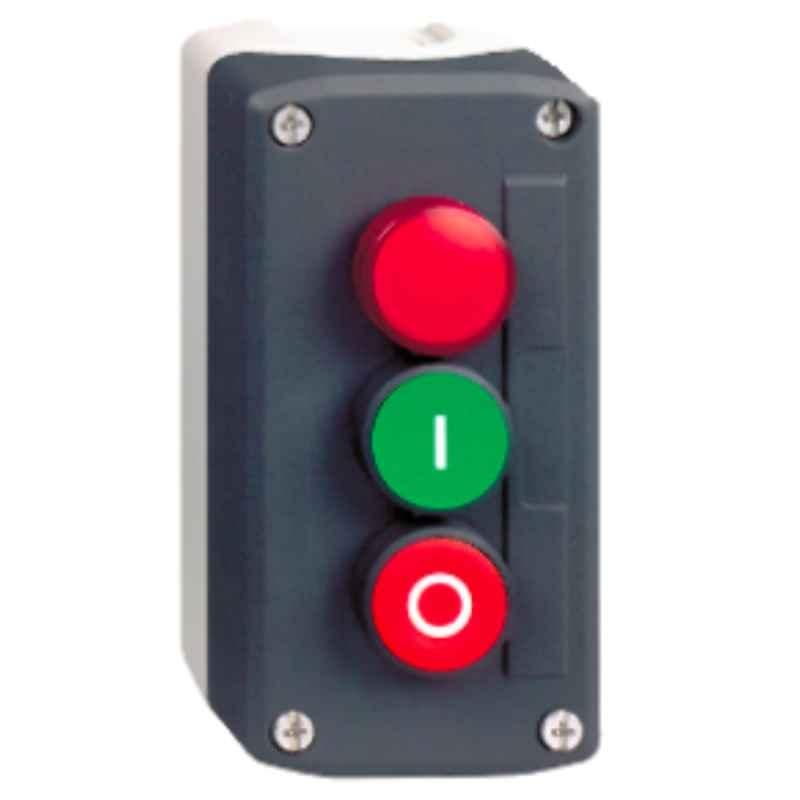 Schneider Harmony 600V Plastic Lid Control Station with 1 Red Pilot Light, 1 Green & 1 Red Flush Push Buttons, XALD363B