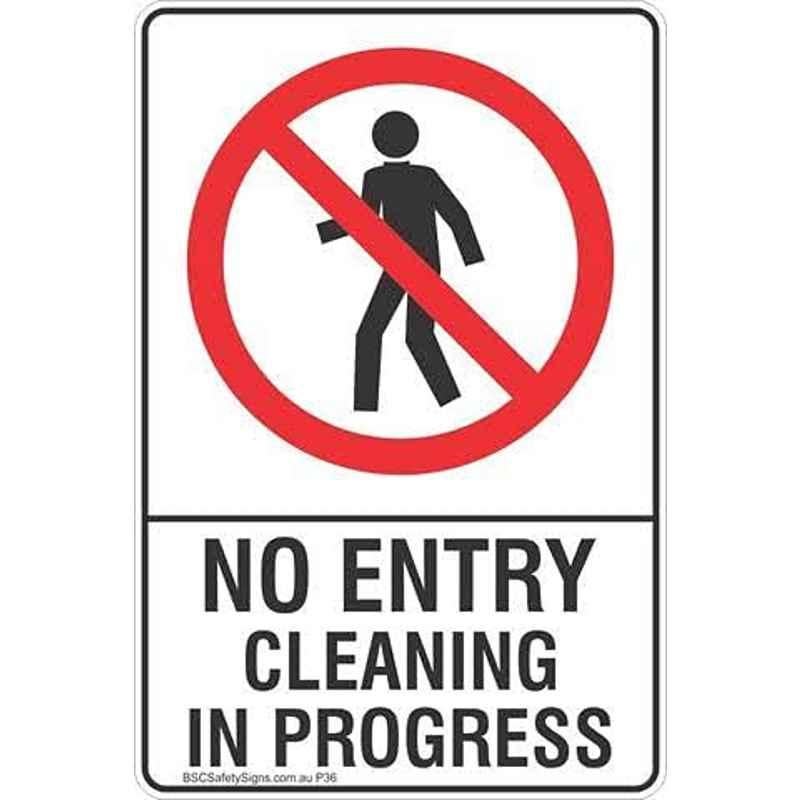 Abbasali No Entry Cleaning in Progress Sticker, Size: A4 (Pack of 3)