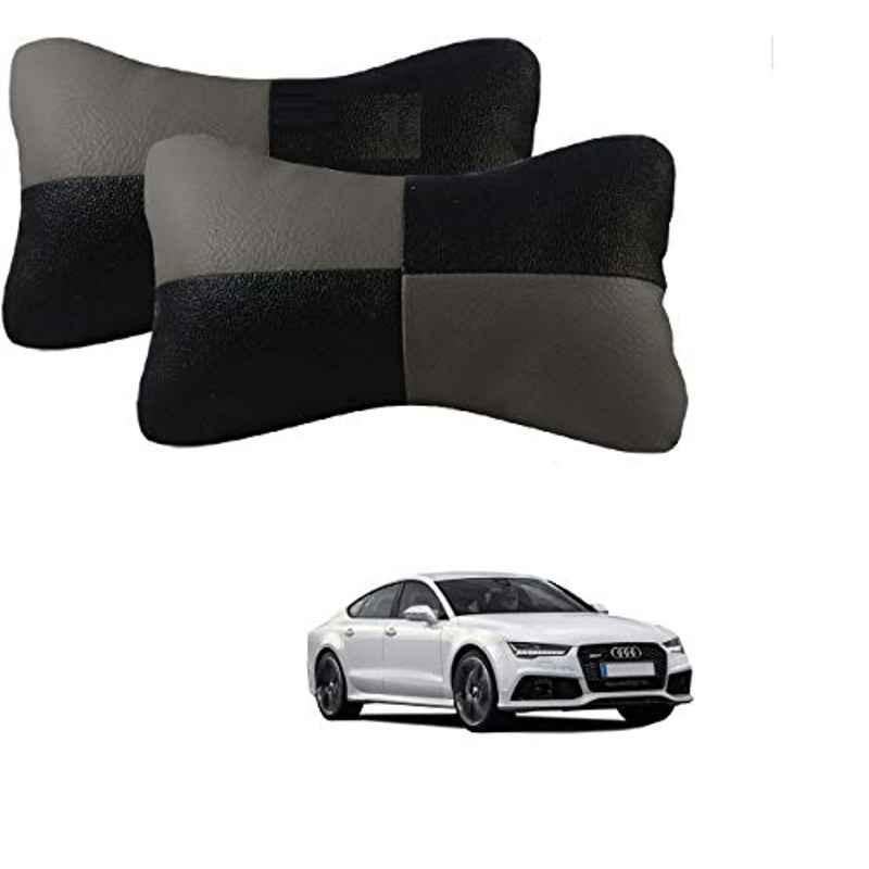 Kozdiko 2 Pcs Leather Grey & Black Neck Rest Car Cushion Pillow Set for Audi A7