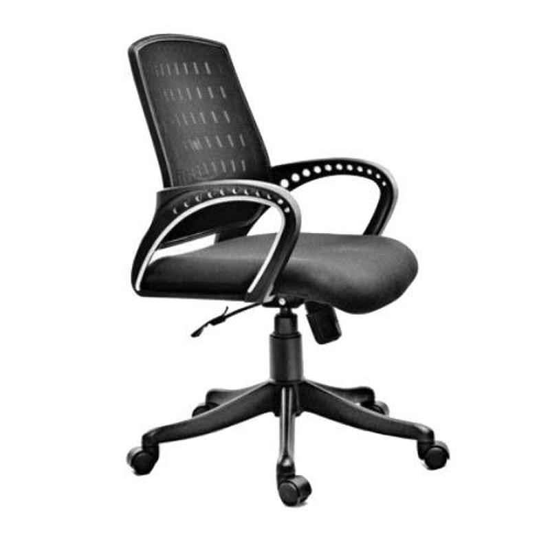 Master Labs Leather Black Central Tilt Revolving Chair with Fixed Arms, MLF-161