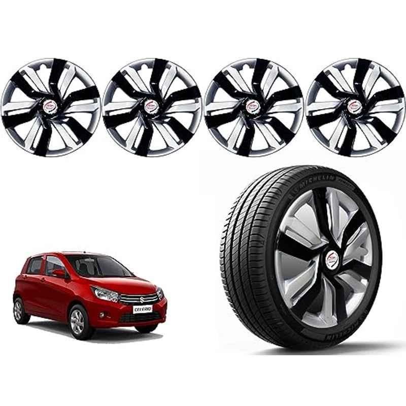 Auto Pearl 4 Pcs 14 inch Polypropylene Black & Silver Press Type Car Wheel Cover Set with Retention Ring for Maruti Suzuki Celerio VXI 2014 Onwards, 14WC_Idtec_Rev_CelerioVXI2014onw