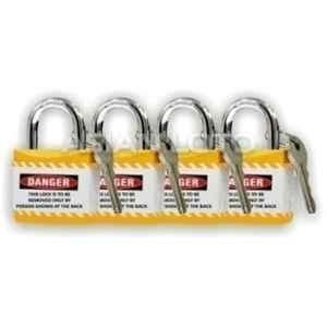 Asian Loto 4 Pcs Metal & Plastic Yellow Regular Shackle Jacket Padlock Set with 3 Keys, ALC-LPR