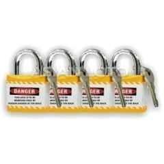 Asian Loto 4 Pcs Metal & Plastic Yellow Regular Shackle Jacket Padlock Set with 3 Keys, ALC-LPR