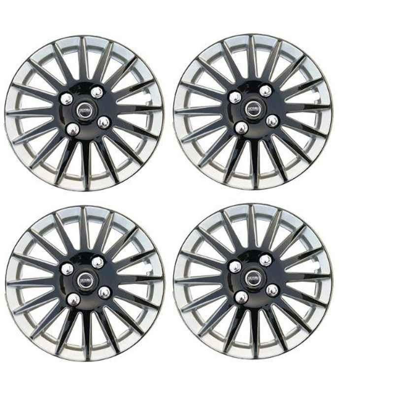 Hotwheelz 4 Pcs 13 inch Glossy Black & Silver Sporty Wheel Cover with Metal Rings Set for Maruti Suzuki WagonR LX & LXI