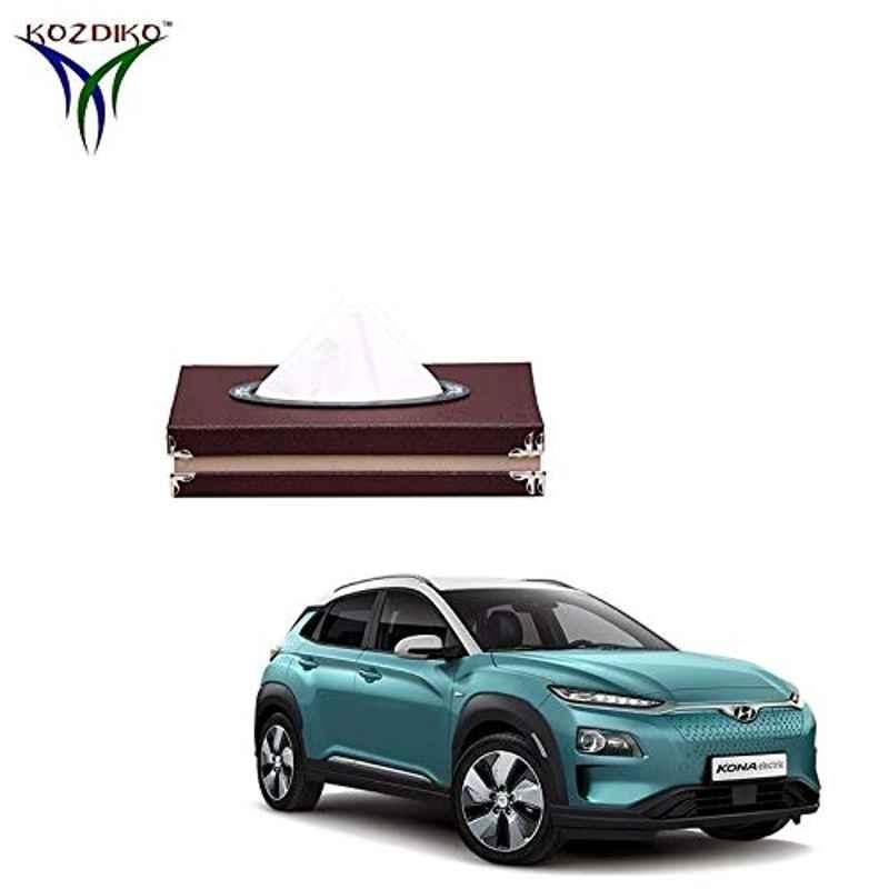 Kozdiko Brown Leatherite Tissue Paper Dispenser Box Maroon Color with 200 Sheets for Hyundai Kona Electric