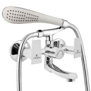 Cliquin Siya Vitara Brass Chrome Wall Mounted Wall Mixer with Telephonic Crutch Hand Shower & 1m Stainless Steel Shower Tube