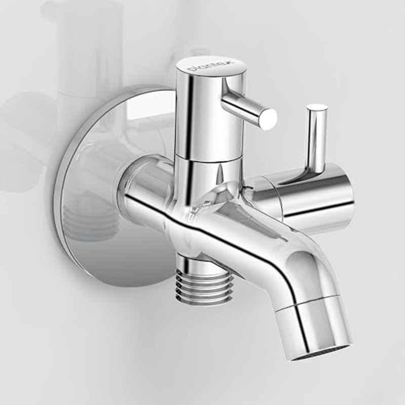 Plantex Pure Brass Two-Way Bib Cock Tap with Water-Saving Aerator/Compatible with Washing Machines/2 in 1 Tap-7 Year Warranty (ICO-907-Chrome)
