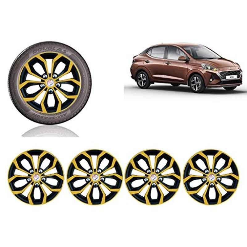 Auto Pearl 4 Pcs 15 inch ABS Golden & Black Car Wheel Cover Set for Hyundai Aura