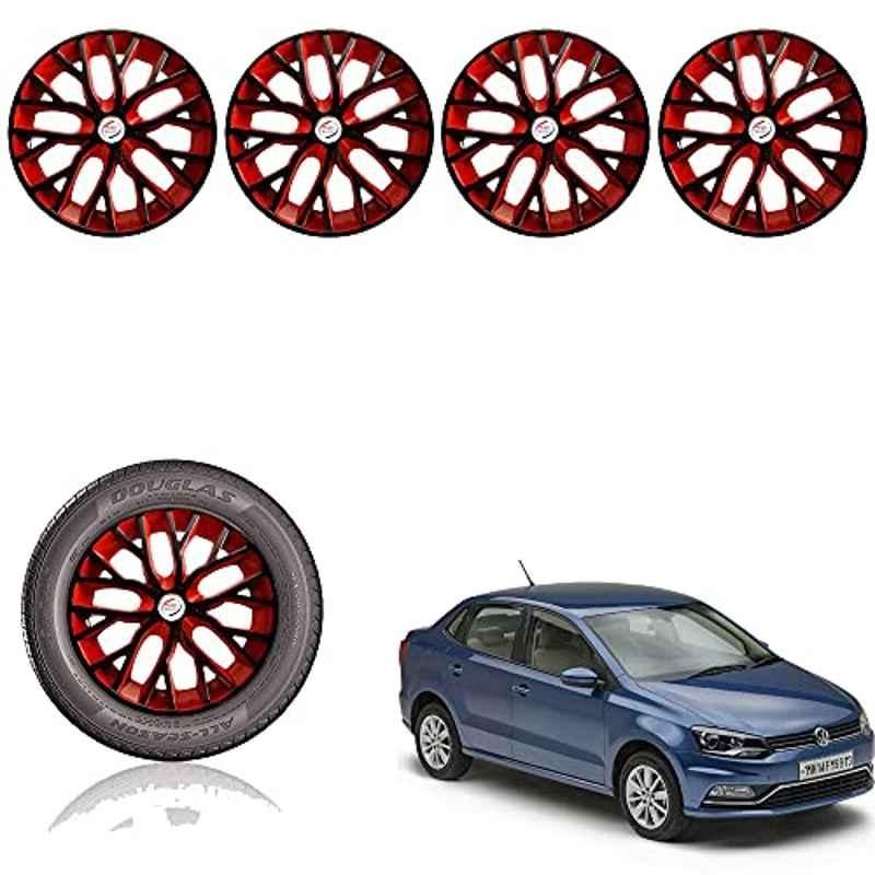Auto Pearl 14 inch ABS Black & Red Car Hub Cap Wheel Cover for Ameo