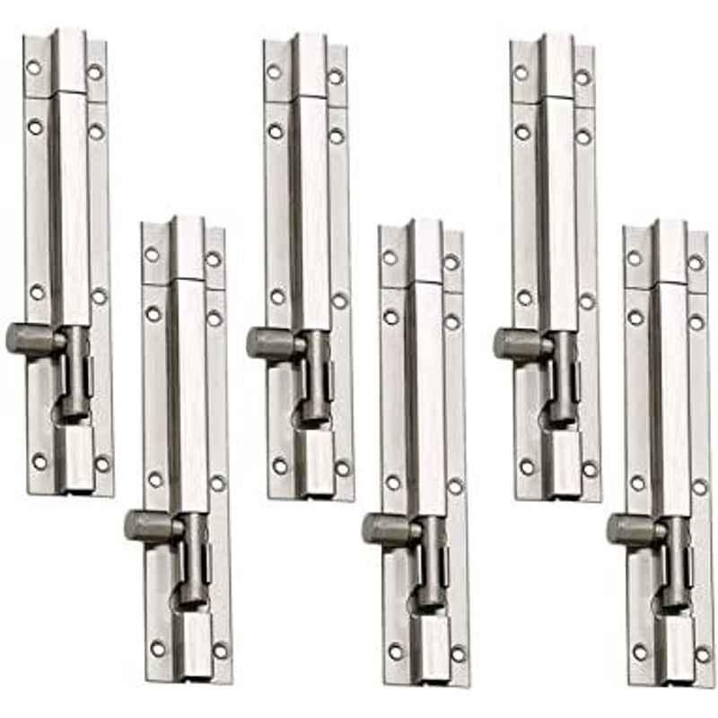 Smart Shophar 4 inch Stainless Steel Silver Plain Tower Bolt, SHA40TW-PLAN-SL04-P6 (Pack of 6)