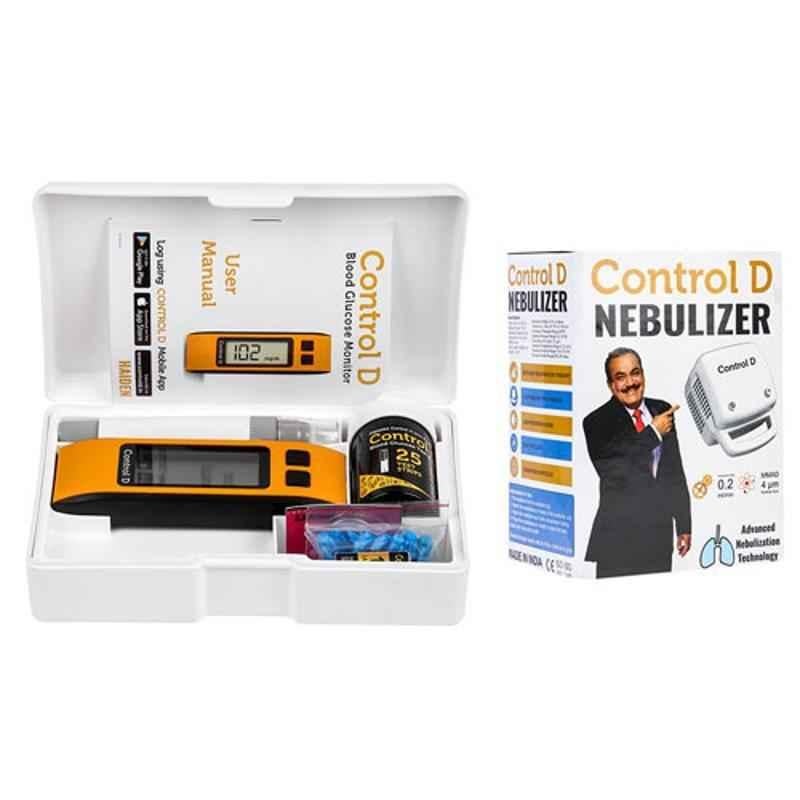 Control D Glucometer Kit, 25 Pcs Blood Glucose Test Strips & Compressor Nebulizer Combo