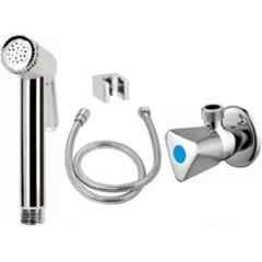 Senkiddpro Stainless Steel Chrome Finish Wall Mounted Angle Cock & Health Faucet with Tube & Hook Combo