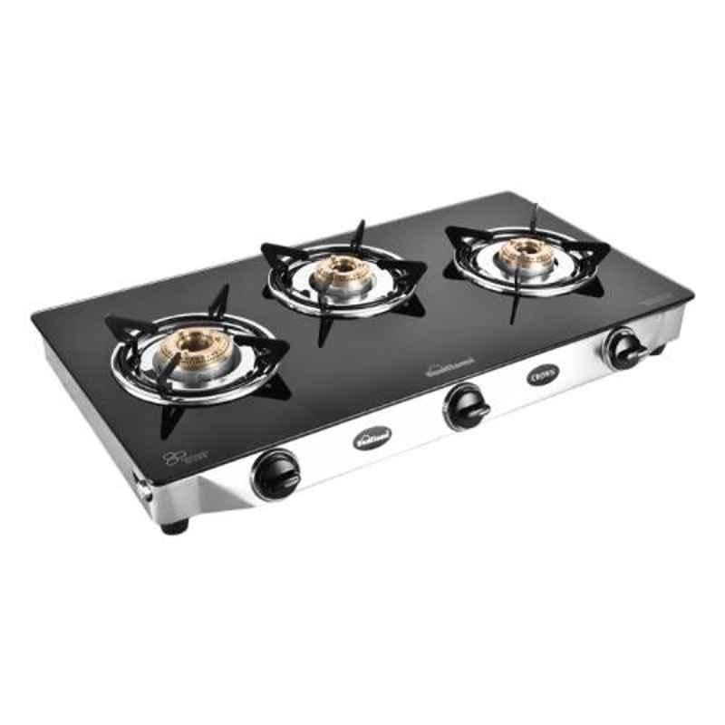Sunflame Crown-3B-SS 3 Burners Stainless Steel Black Glass Cook Top