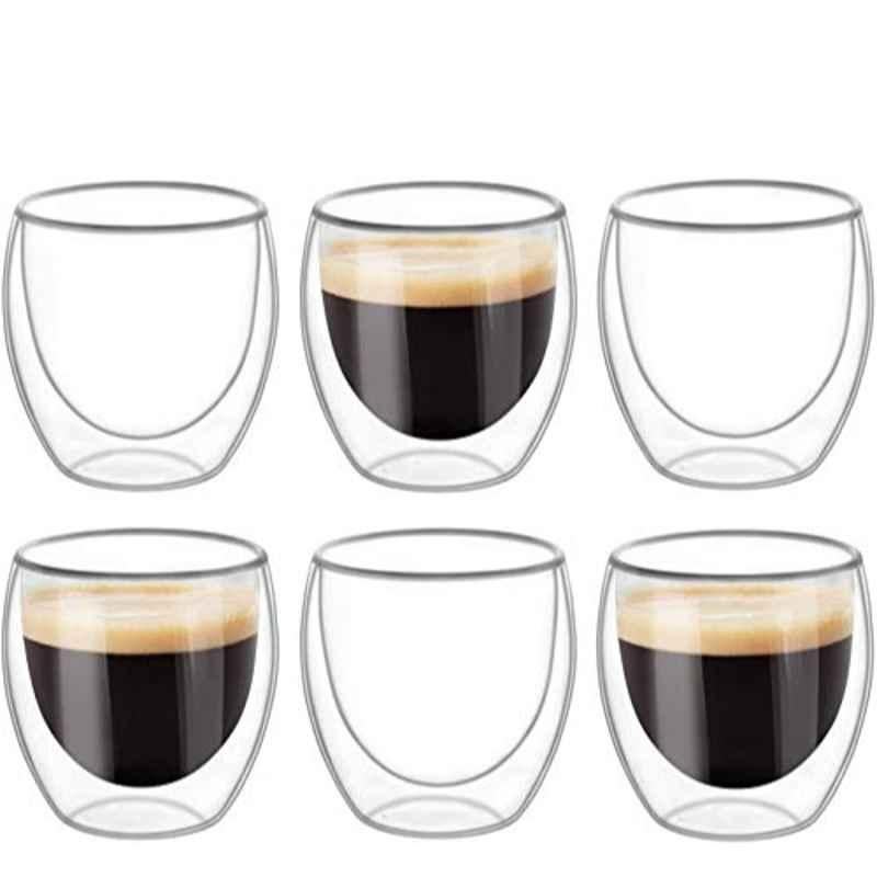 Rubik 250ml Glass Transparent Double Wall Cup (Pack of 6)