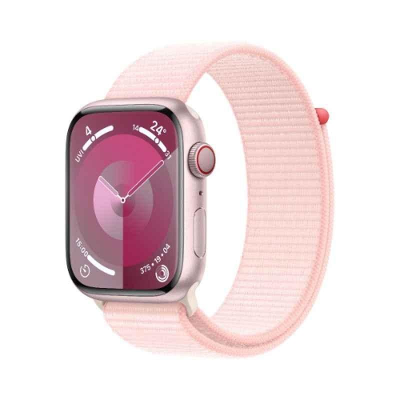 Apple 9 45mm Pink Aluminium Case GPS & Cellular Smart Watch with Light Pink Sport Loop, MRMM3QA/A